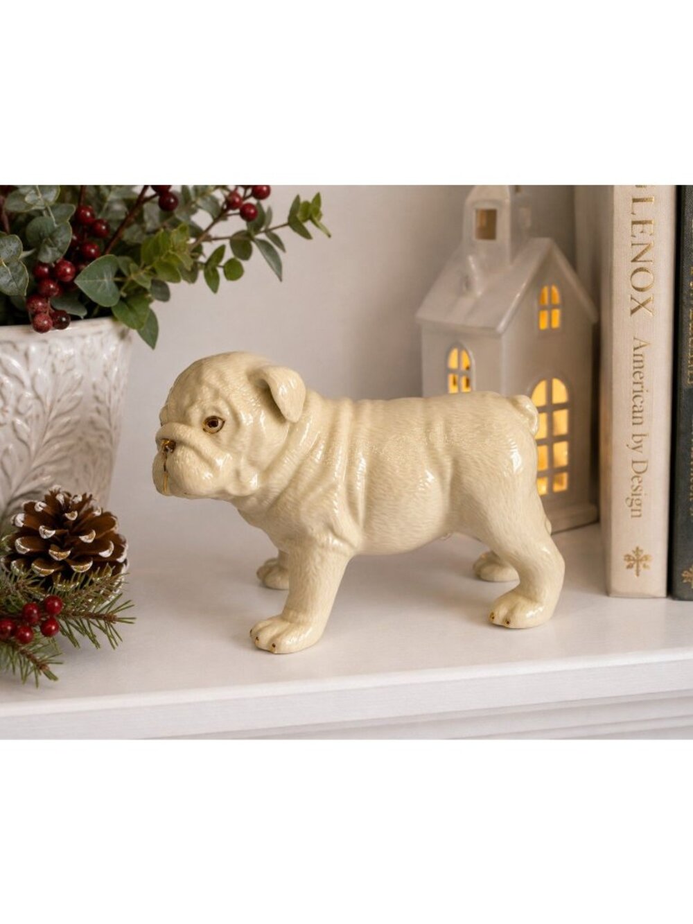 Lenox Classic Puppies Bulldog Dog Figurine Ivory Porcelain 24K Gold 4.5"